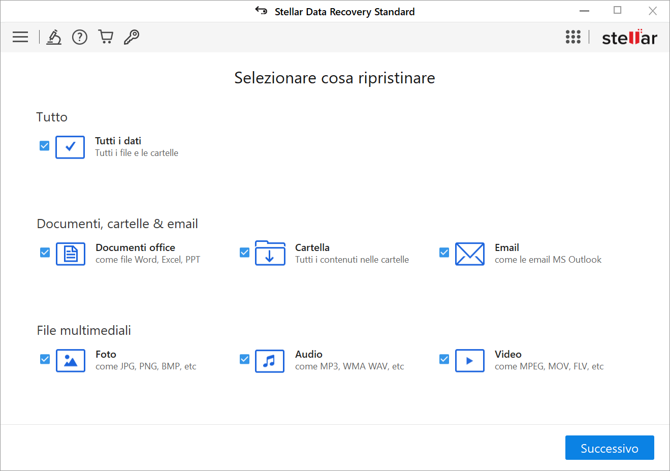 Seleziona il tipo di file