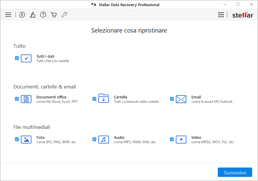 Selezionare il tipo di file