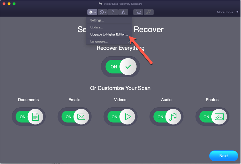 Upgrade Stellar Data Recovery Standard for Mac to Higher Version